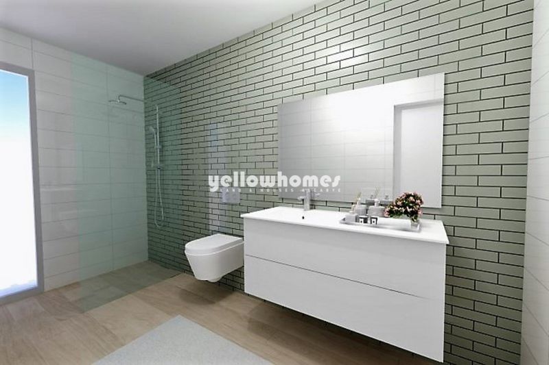 Moradia moderna de três quartos em construção